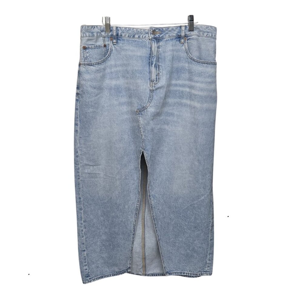 American Eagle Denim Jeans Skirt Size 18 Light Wash Front Slit Low-Rise Maxi